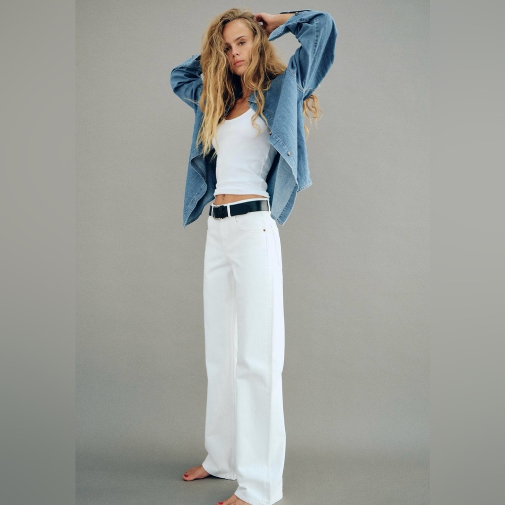 Zara High Rise TRF White Barrel Jean